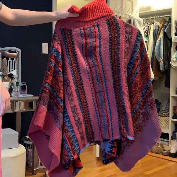 Multi-color turtleneck poncho with buttons - Picture 2 of 2